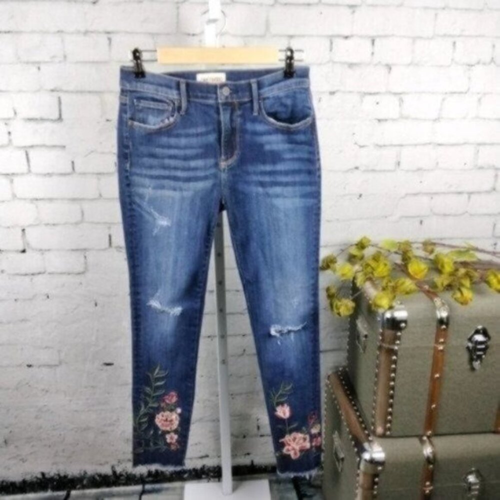 Driftwood Distressed Floral Jackie Skinny Jeans Blue Size 27